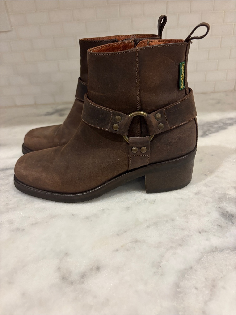 Russell & Bromley Brown Leather Harness Ankle Boot
